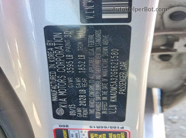 KNADM5A32G6621580 2016 KIA RIO Silver Widok naklejki z numerem VIN
