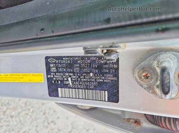KMHCT4AE4GU942685 2016 HYUNDAI ACCENT Silver VIN sticker view