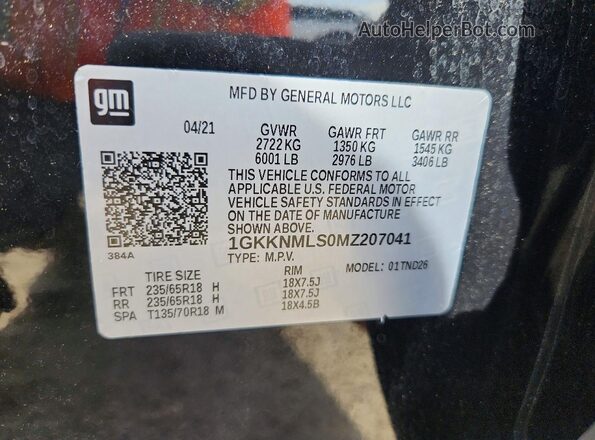 1GKKNMLS0MZ207041 2021 GMC ACADIA Черный Панорамный вид салона 360°