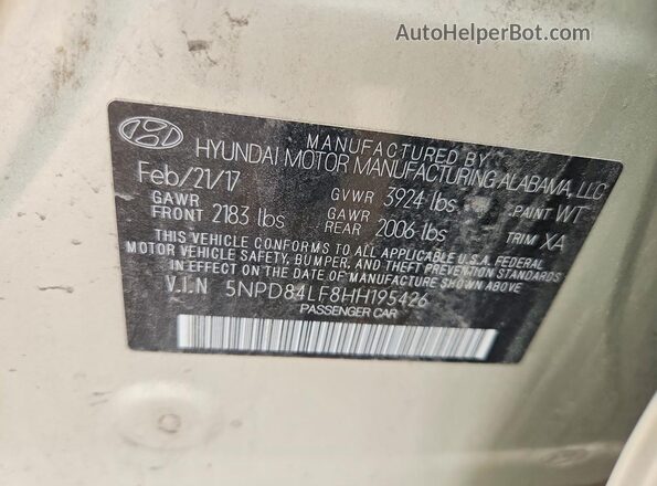 5NPD84LF8HH195426 2017 HYUNDAI ELANTRA Бежевый Вид наклейки с VIN-кодом