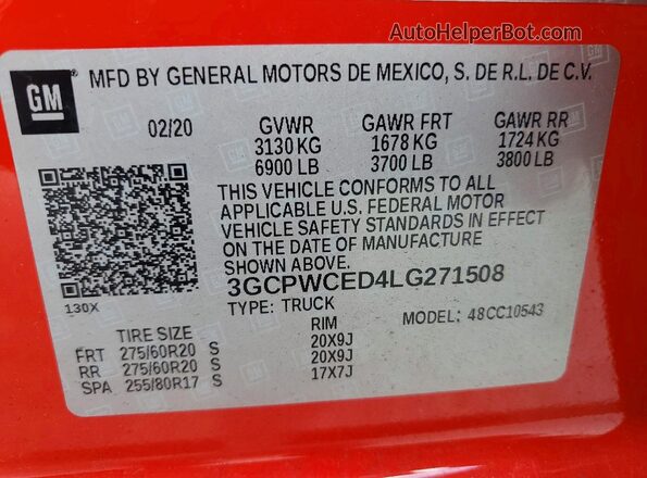 3GCPWCED4LG271508 2020 CHEVROLET SILVERADO Red 