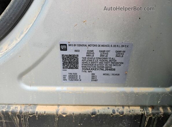 3GNAXKEV7NL264608 2022 CHEVROLET EQUINOX Gray Панорамний вид салону 360°