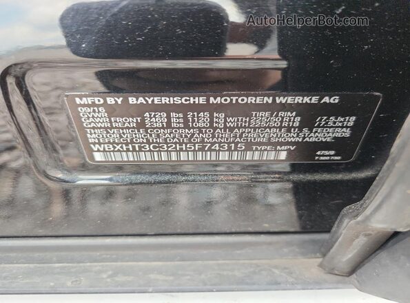 WBXHT3C32H5F74315 2017 BMW X1 Black Սալոնի 360 աստիճան տեսք