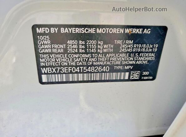 WBX73EF04T5482640 2026 BMW X1 Белый Панорамный вид салона 360°