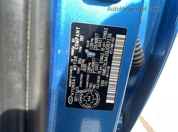 KM8J3CA42GU083136 2016 HYUNDAI TUCSON Blue Vista interior trasera