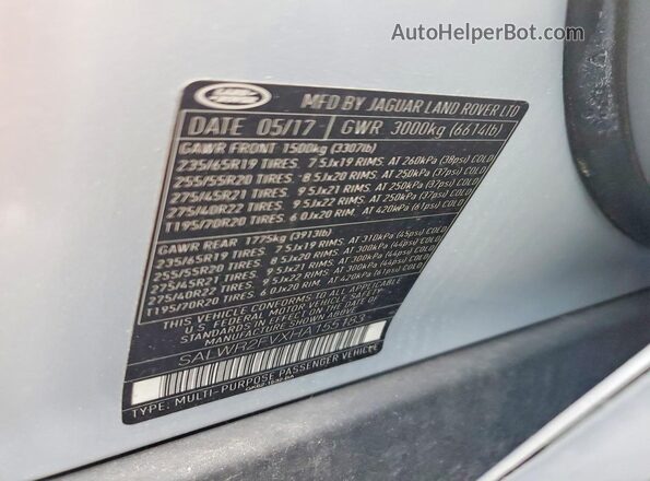 SALWR2FVXHA155183 2017 LAND ROVER RANGE Silver სალონის 360-გრადუსიანი ხედი