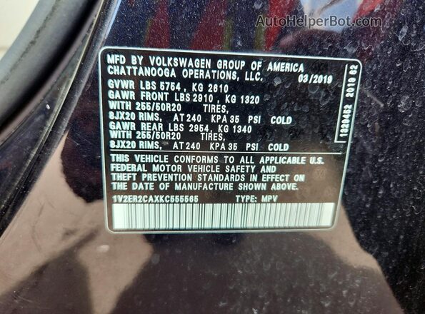 1V2ER2CAXKC555565 2019 VOLKSWAGEN ATLAS Black 