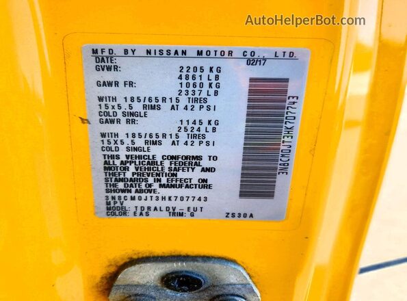 3N8CM0JT3HK707743 2017 NISSAN NV200 Желтый 
