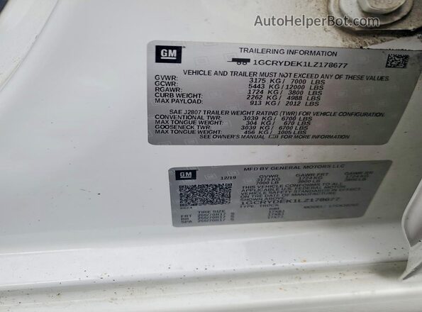 1GCRYDEK1LZ178677 2020 CHEVROLET SILVERADO Белый 