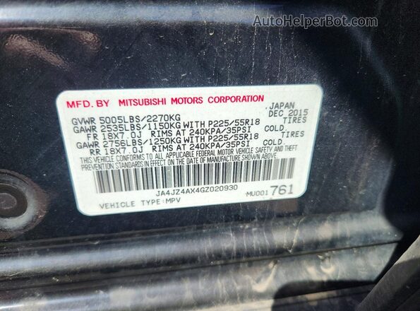 JA4JZ4AX4GZ020930 2016 MITSUBISHI OUTLANDER Черный 