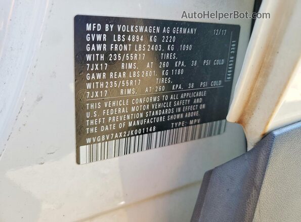 WVGBV7AX2JK001148 2018 VOLKSWAGEN TIGUAN White 