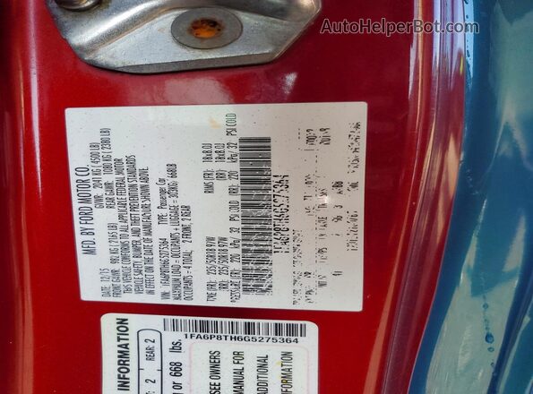 1FA6P8TH6G5275364 2016 FORD MUSTANG Teal Widok naklejki z numerem VIN