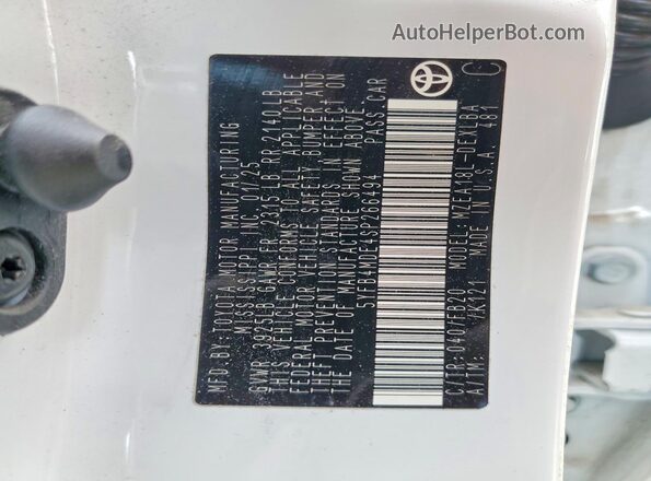5YFB4MDE4SP266494 2025 TOYOTA COROLLA White 