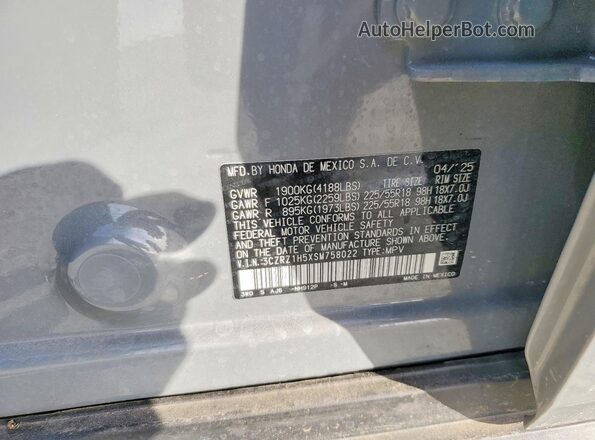 3CZRZ1H5XSM758022 2025 HONDA HR-V Gray 
