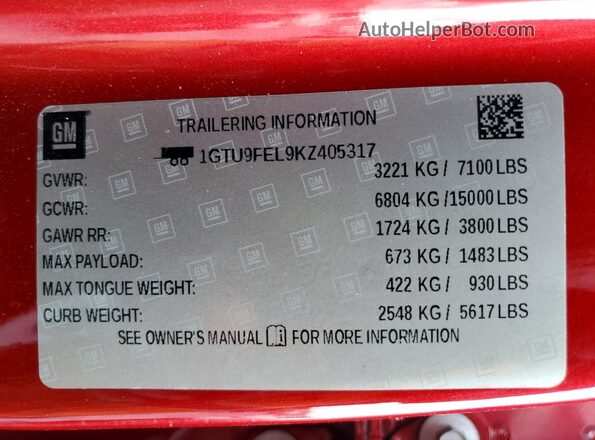 1GTU9FEL9KZ405317 2019 GMC SIERRA Red 