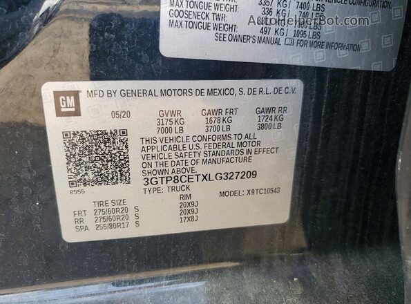 3GTP8CETXLG327209 2020 GMC SIERRA Черный 