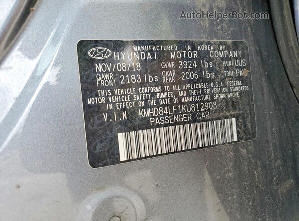 KMHD84LF1KU812903 2019 HYUNDAI ELANTRA Gray VIN კოდის სტიკერის ხედი