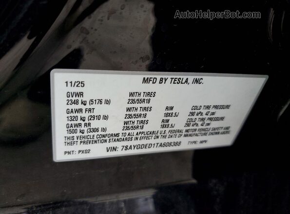 7SAYGDED1TA608388 2026 TESLA MODEL Black 
