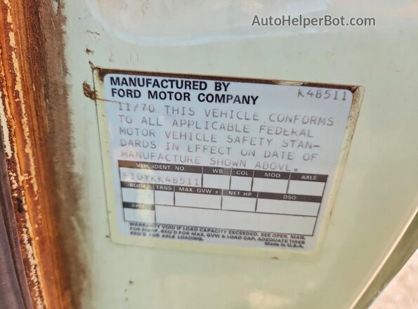 F10YKK48511 1971 FORD RANGER Cream 