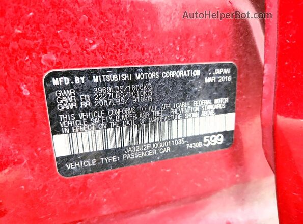 JA32U2FU0GU011035 2016 MITSUBISHI LANCER Maroon Vista del compartimento del motor