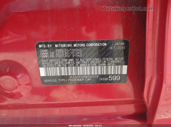 JA32U2FU2GU002319 2016 MITSUBISHI LANCER Red ძრავის განყოფილების ხედი