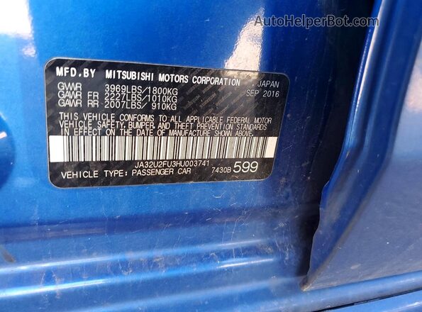 JA32U2FU3HU003741 2017 MITSUBISHI LANCER Blue Vista del compartimento del motor