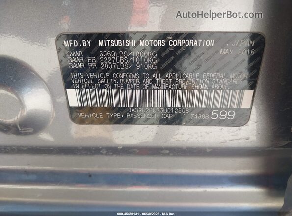 JA32U2FU7GU012506 2016 MITSUBISHI LANCER Silver Շարժիչի բաժամունքի տեսք