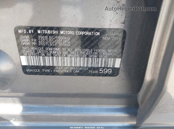 JA32U2FU8HU006103 2017 MITSUBISHI LANCER Серебряный Вид подкапотного пространства