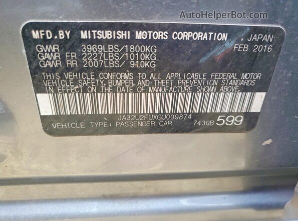 JA32U2FUXGU009874 2016 MITSUBISHI LANCER Charcoal 