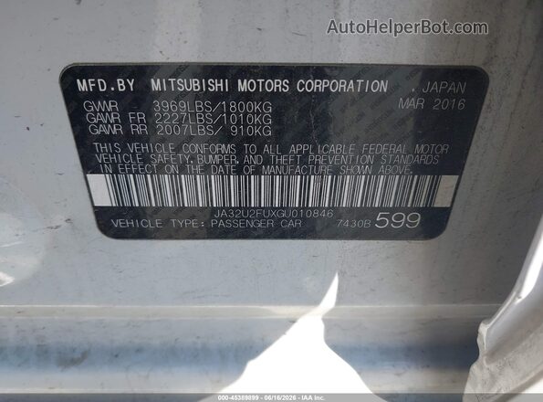 JA32U2FUXGU010846 2016 MITSUBISHI LANCER White ძრავის განყოფილების ხედი