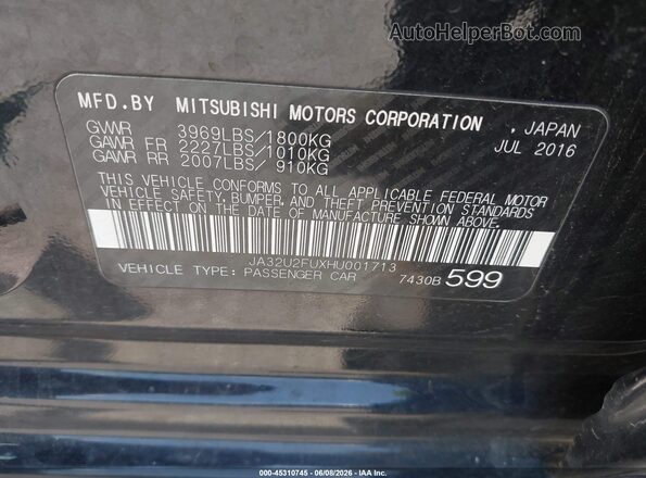 JA32U2FUXHU001713 2017 MITSUBISHI LANCER Black 