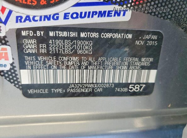 JA32V2FW8GU002873 2016 MITSUBISHI LANCER Gray VIN კოდის სტიკერის ხედი