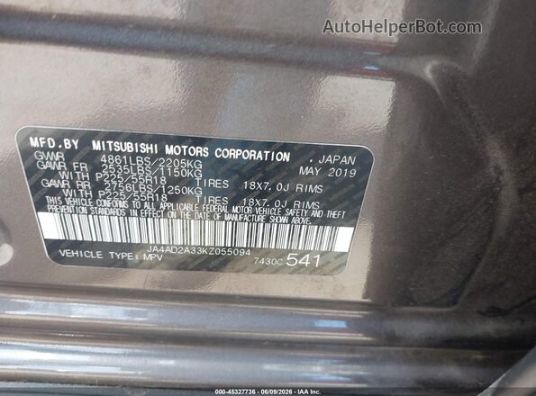 JA4AD2A33KZ055094 2019 MITSUBISHI OUTLANDER Brown ძრავის განყოფილების ხედი
