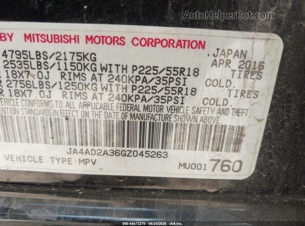JA4AD2A36GZ045263 2016 MITSUBISHI OUTLANDER Black ძრავის განყოფილების ხედი