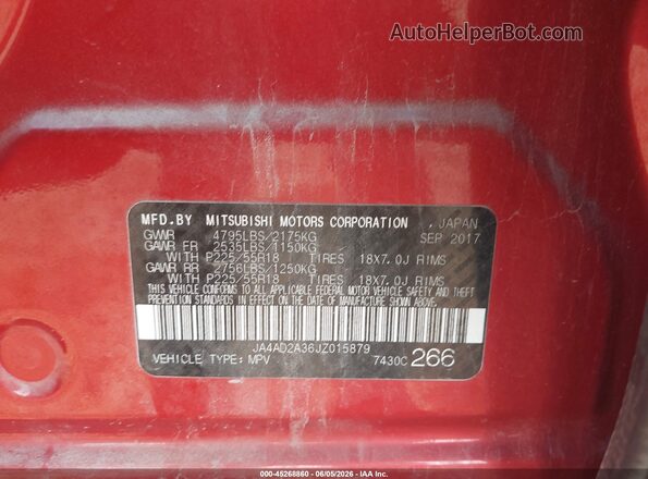 JA4AD2A36JZ015879 2018 MITSUBISHI OUTLANDER Red Vista del compartimento del motor