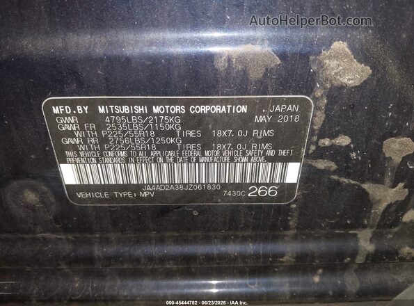 JA4AD2A38JZ061830 2018 MITSUBISHI OUTLANDER Blue Vista del compartimento del motor