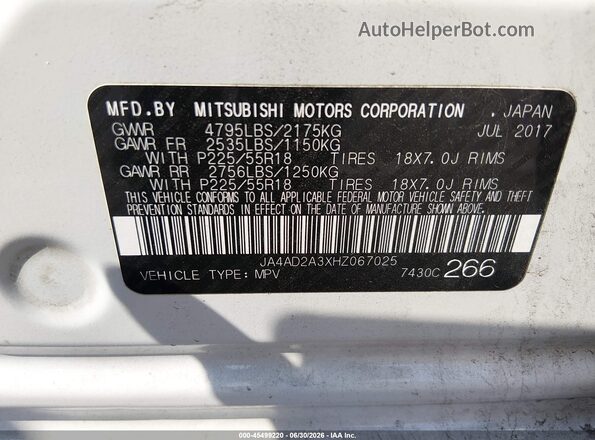 JA4AD2A3XHZ067025 2017 MITSUBISHI OUTLANDER White Widok komory silnika