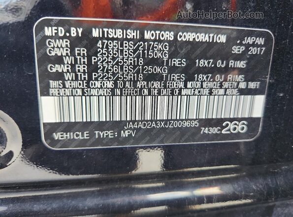 JA4AD2A3XJZ009695 2018 MITSUBISHI OUTLANDER Черный Вид наклейки с VIN-кодом