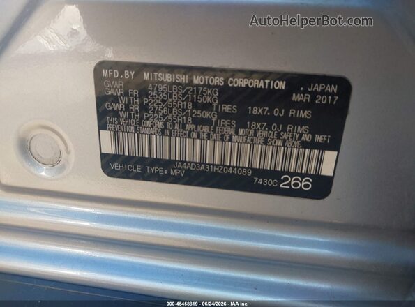 JA4AD3A31HZ044089 2017 MITSUBISHI OUTLANDER Серебряный Вид подкапотного пространства