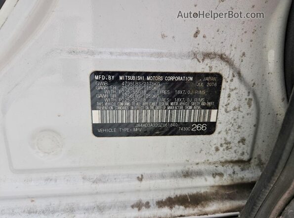 JA4AD3A32GZ061840 2016 MITSUBISHI OUTLANDER White Вид підкапотного простору