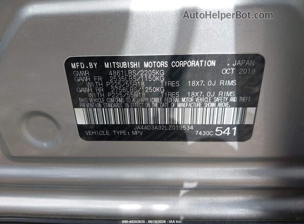 JA4AD3A32LZ019534 2020 MITSUBISHI OUTLANDER Silver Widok komory silnika