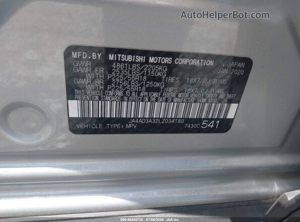 JA4AD3A32LZ034180 2020 MITSUBISHI OUTLANDER Silver Widok komory silnika