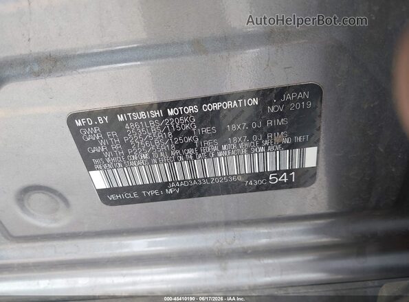 JA4AD3A33LZ025360 2020 MITSUBISHI OUTLANDER Gray 