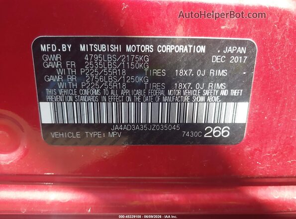 JA4AD3A35JZ035045 2018 MITSUBISHI OUTLANDER Red Engine compartment view