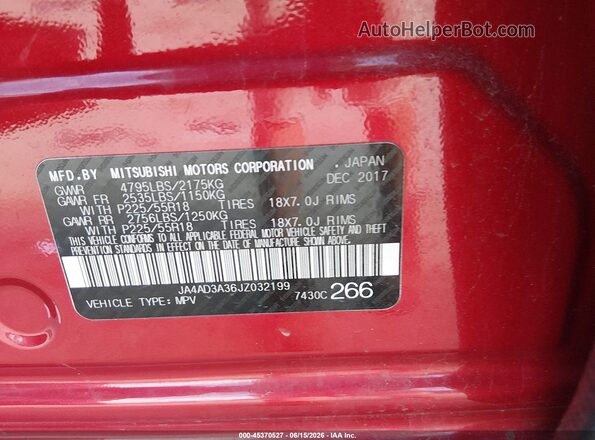JA4AD3A36JZ032199 2018 MITSUBISHI OUTLANDER Red ძრავის განყოფილების ხედი