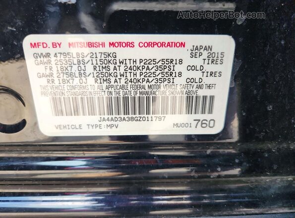 JA4AD3A38GZ011797 2016 MITSUBISHI OUTLANDER Black Вид наклейки з VIN-кодом