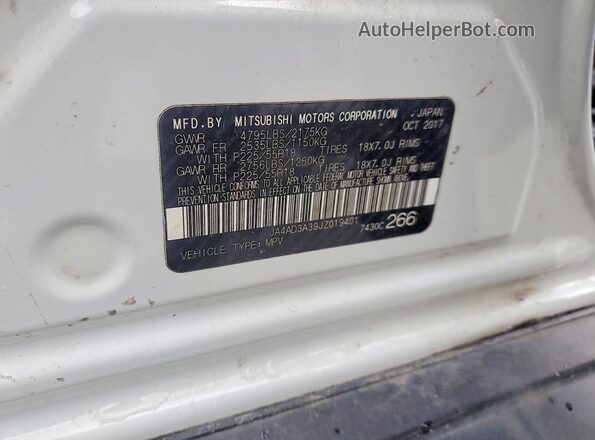 JA4AD3A39JZ019401 2018 MITSUBISHI OUTLANDER White Vista de la etiqueta del VIN