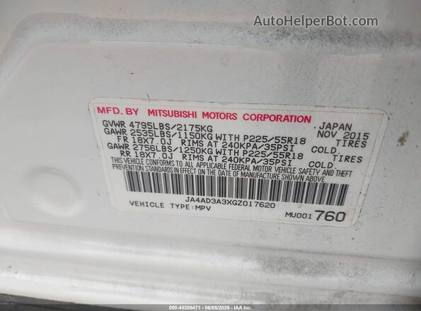 JA4AD3A3XGZ017620 2016 MITSUBISHI OUTLANDER White ძრავის განყოფილების ხედი