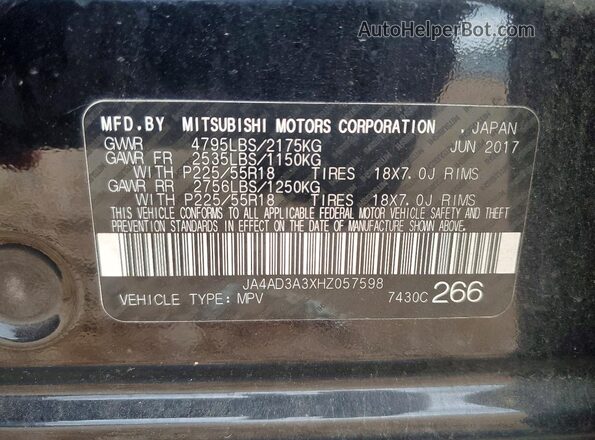 JA4AD3A3XHZ057598 2017 MITSUBISHI OUTLANDER Черный Панорамный вид салона 360°