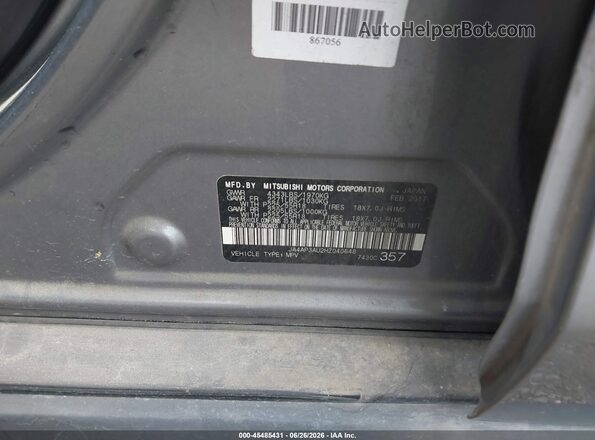 JA4AP3AU2HZ040648 2017 MITSUBISHI OUTLANDER SPORT Gray Вид підкапотного простору
